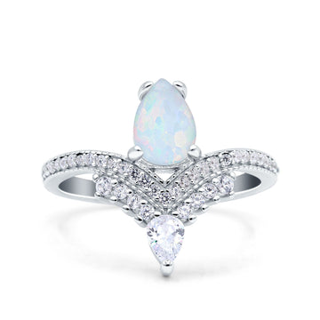 Art Deco Solitaire Accent Pear Wedding Bridal Ring Band Lab Created White Opal 925 Sterling Silver